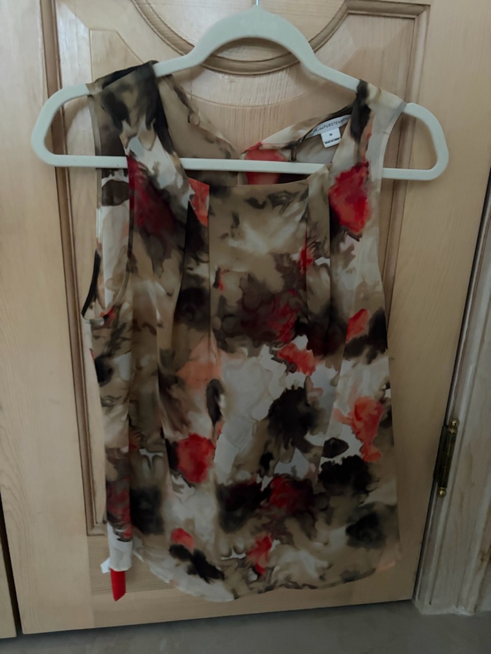Diane Von Furstenberg Floral silk Sleeveless Tank - Beige, Red & Brown M